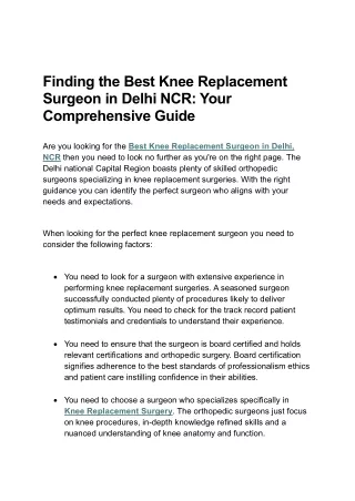 Finding the Best Knee Replacement Surgeon in Delhi NCR: Your Comprehensive Guide