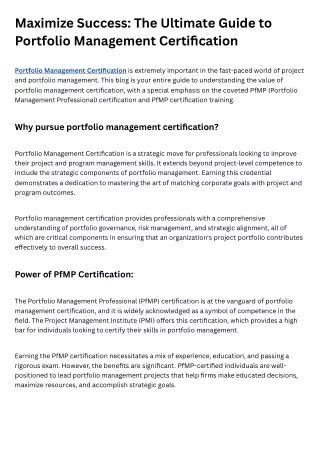 Maximize Success The Ultimate Guide to Portfolio Management Certification