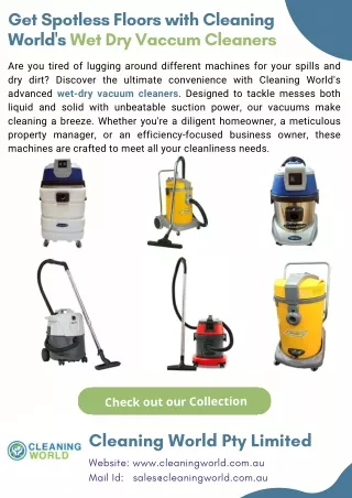 Get Spotless Floors with Cleaning World's Wet Dry Vaccum Cleaners