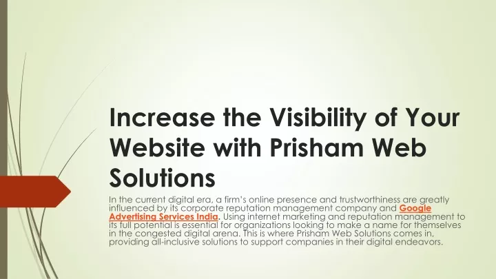 increase the visibility of your website with prisham web solutions