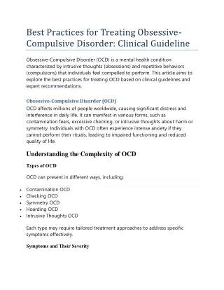 Best Practices for Treating Obsessive-Compulsive Disorder: Clinical Guidelines