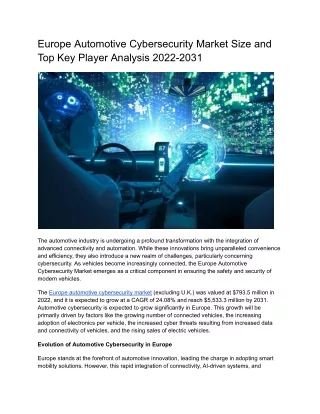 Europe Automotive Cybersecurity Market Analysis 2022-2031