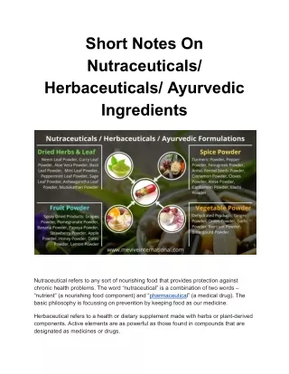 Short Notes On Nutraceuticals_ Herbaceuticals_ Ayurvedic Ingredients