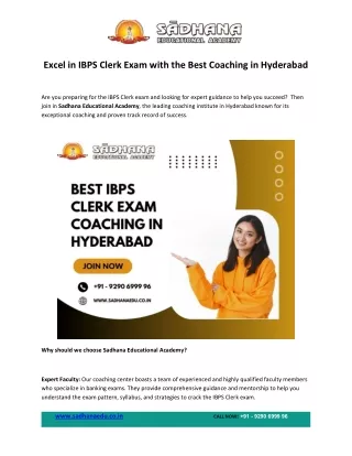 Excel in IBPS Clerk Exam with the Best Coaching in Hyderabad