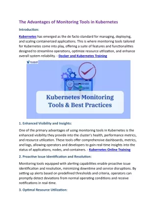 the advantages of monitoring tools in kubernetes
