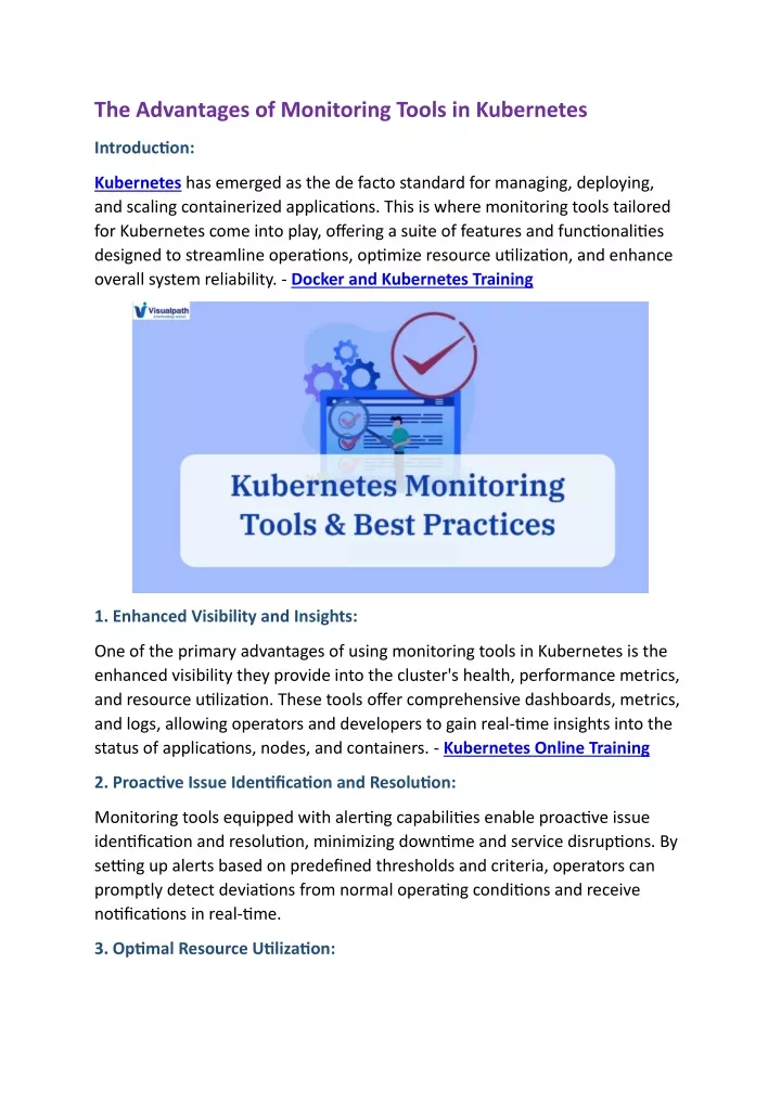 the advantages of monitoring tools in kubernetes