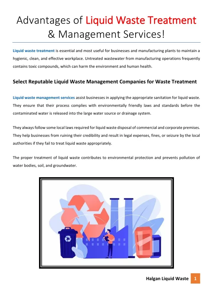 advantages of liquid waste treatment liquid waste