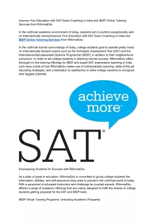 Improve Your Education with SAT Exam Coaching in India and IBDP Online Tutoring Services from RiformaEdu