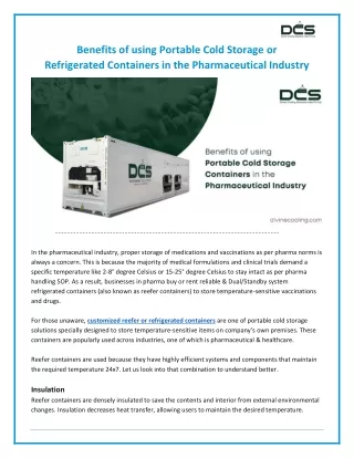 Benefits of using Portable Cold Storage or Refrigerated Containers in the Pharmaceutical Industry