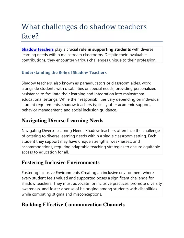 what challenges do shadow teachers face