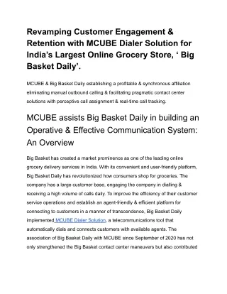 MCUBE Autodialer Helps BigBasket Streamlines Customer Service