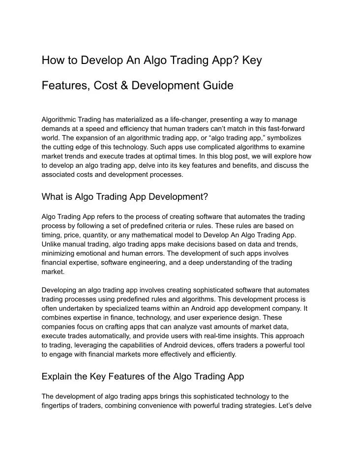 how to develop an algo trading app key
