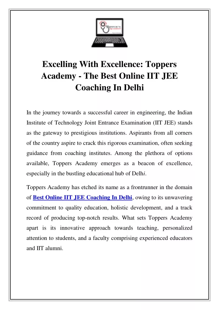 excelling with excellence toppers academy