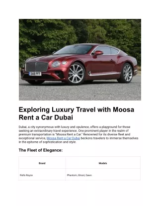 Exploring Luxury Travel with Moosa Rent a Car Dubai