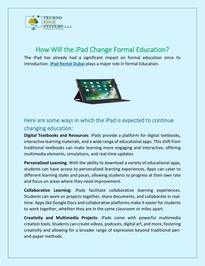 how will the ipad change formal education