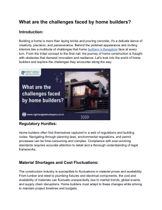 what are the challenges faced by home builders