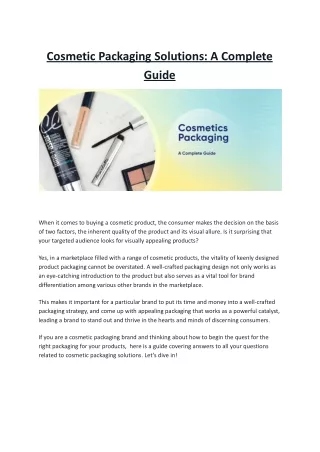 Cosmetic Packaging Solutions - A Complete Guide