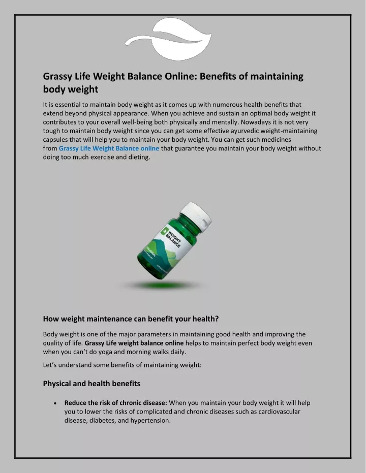 grassy life weight balance online benefits
