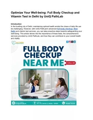full body checkup and vitamin test in delhi