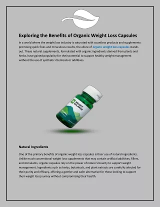 Exploring the Benefits of Organic Weight Loss Capsules