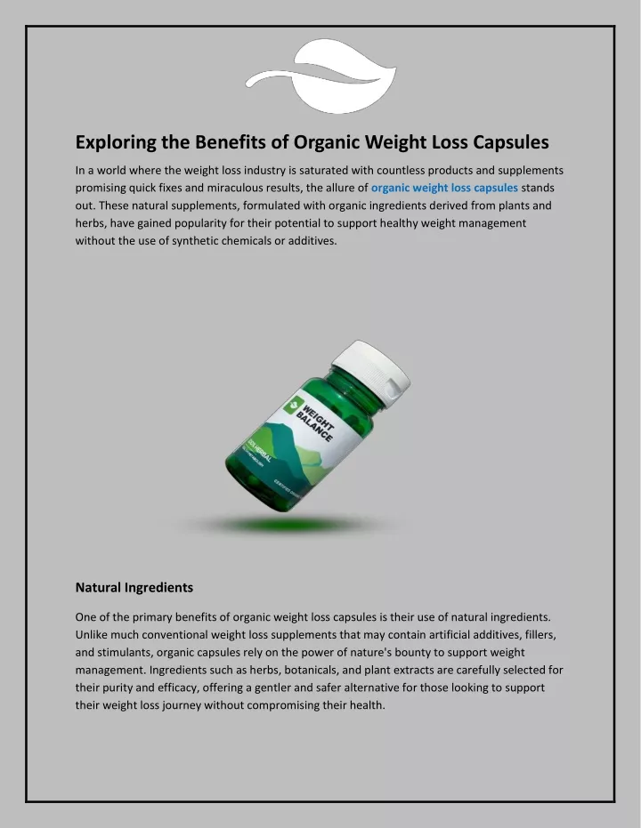 exploring the benefits of organic weight loss