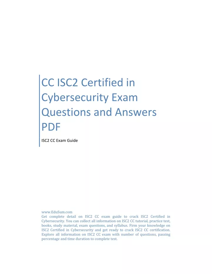 PPT - CC ISC2 Certified In Cybersecurity Exam Questions And Answers PDF ...