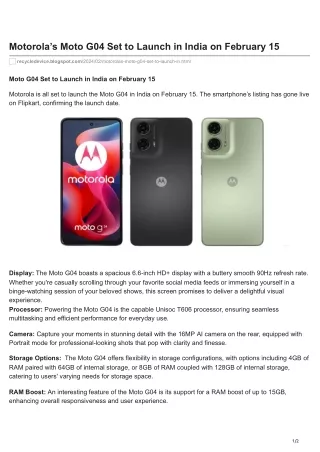 Motorola’s Moto G04 Set to Launch in India on February 15
