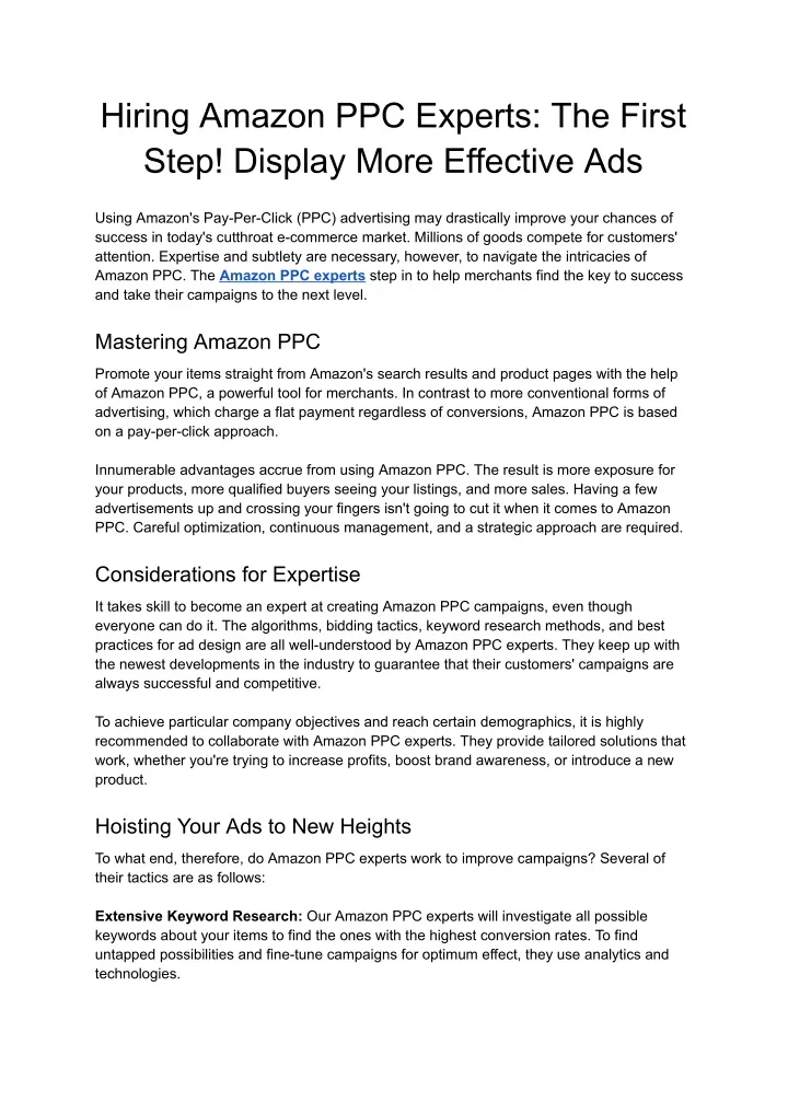 hiring amazon ppc experts the first step display