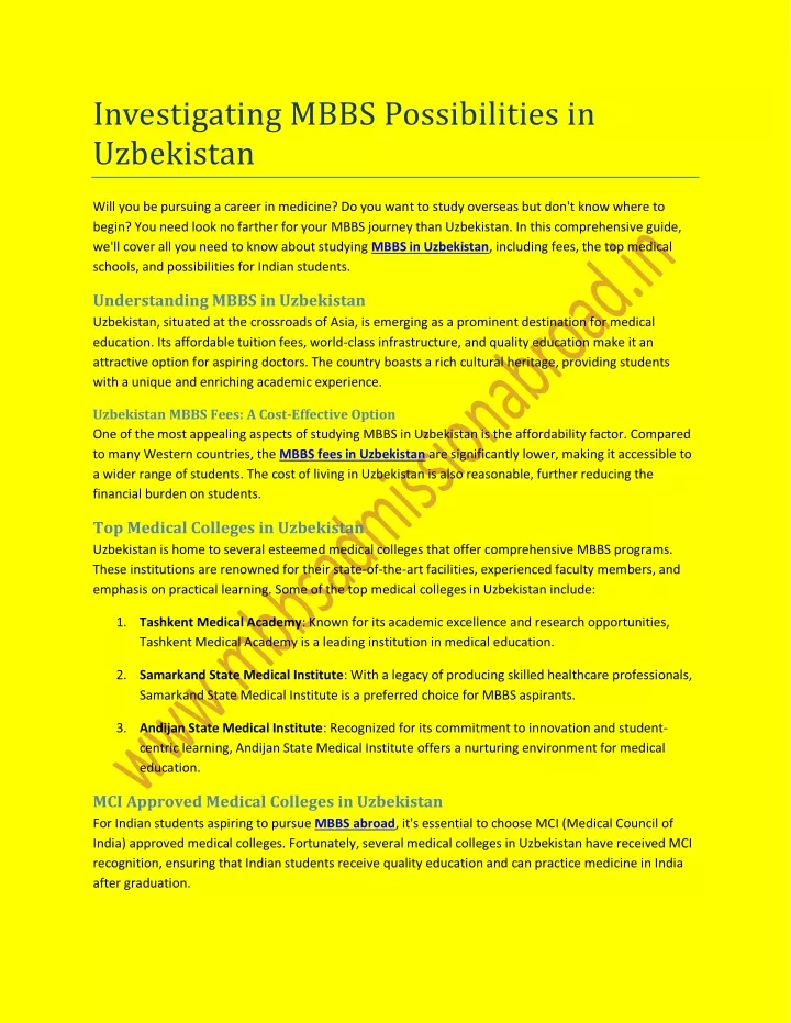 investigating mbbs possibilities in uzbekistan