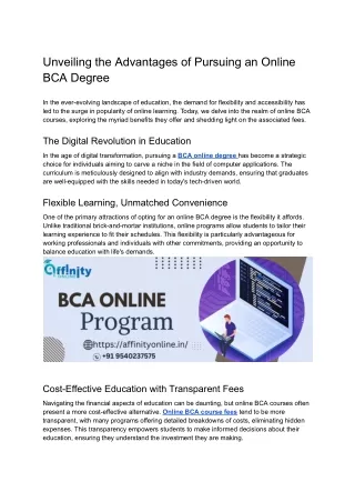 Unveiling the Advantages of Pursuing an Online BCA Degree