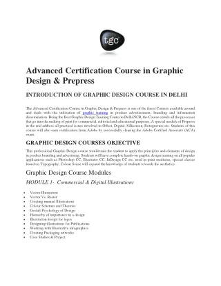 Advanced Certification Course in Graphic Design