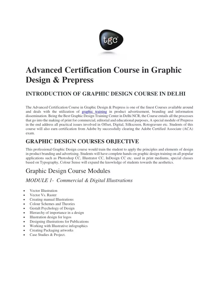 advanced certification course in graphic design