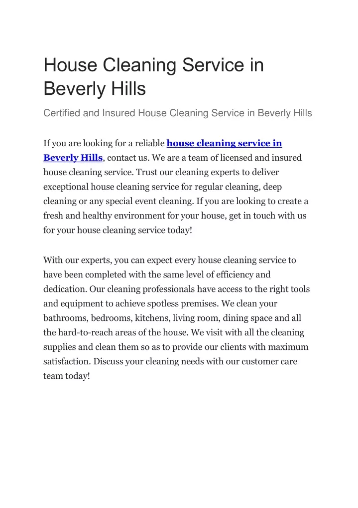 house cleaning service in beverly hills