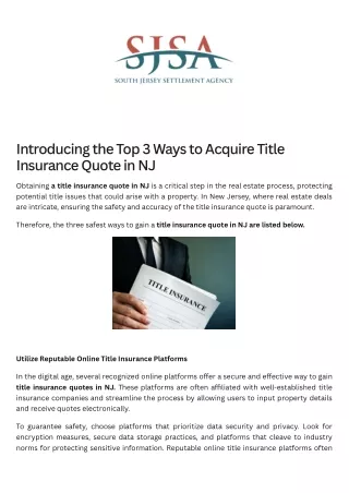 Introducing the Top 3 Ways to Acquire Title Insurance Quote in NJ