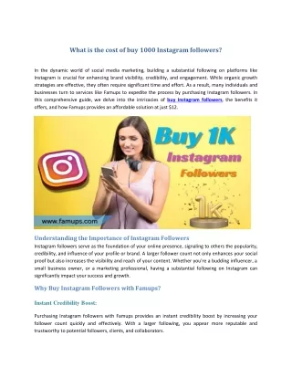 What is the cost of buy 1000 Instagram followers