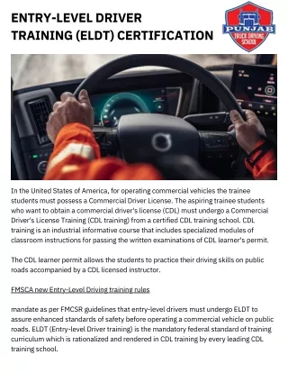 entry level driver training eldt certification