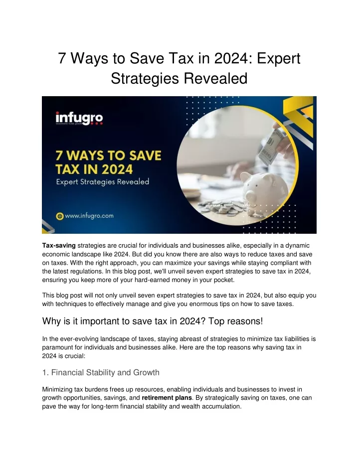 7 ways to save tax in 2024 expert strategies