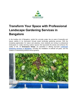 Transform Your Space with Professional Landscape Gardening Services in Bangalore
