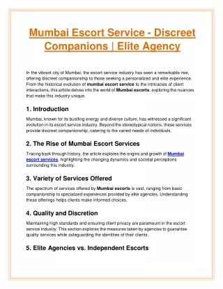 Mumbai Escort Service - Discreet Companions Elite Agency