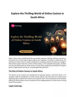 Explore the Thrilling World of Online Casinos in South Africa