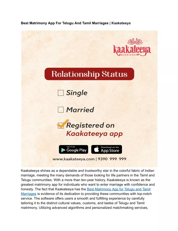 best matrimony app for telugu and tamil marriages