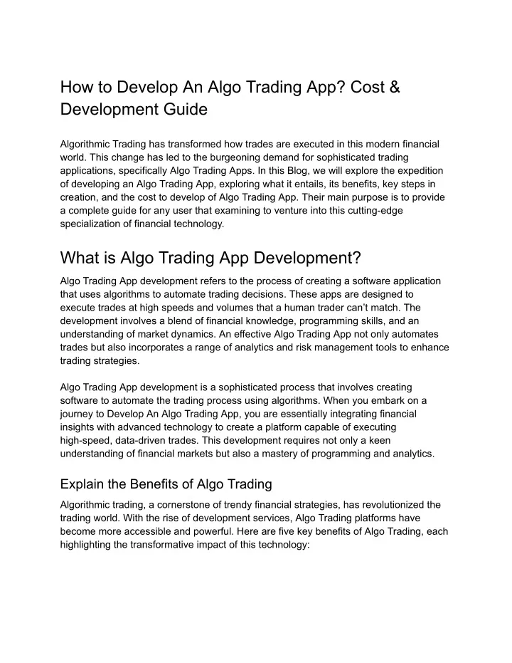 how to develop an algo trading app cost