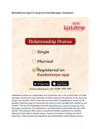 Best Matrimony App For Telugu And Tamil Marriages _ Kaakateeya