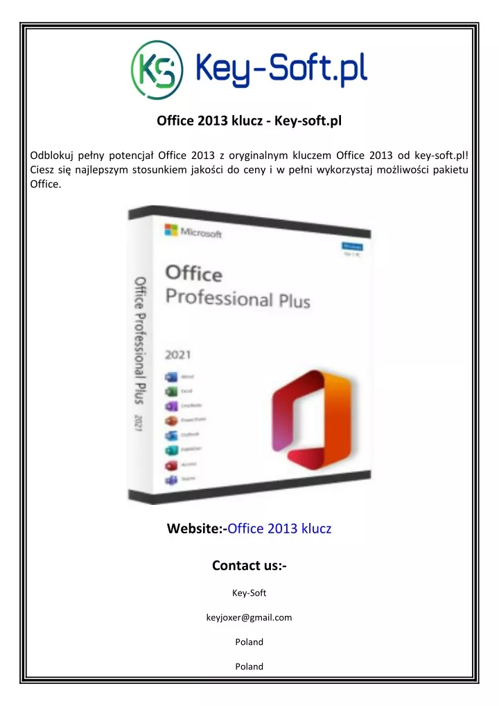 office 2013 klucz key soft pl