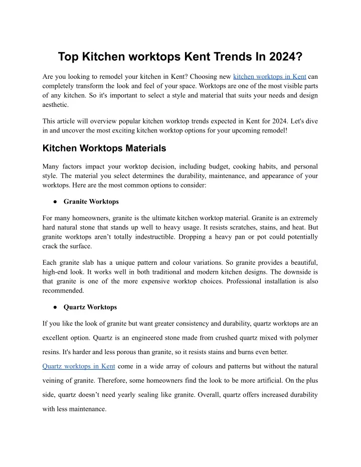 top kitchen worktops kent trends in 2024