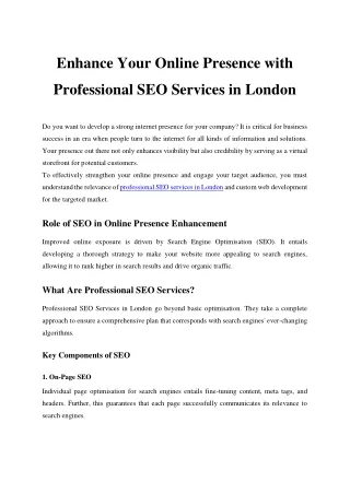 Enhance Your Online Presence with Professional SEO Services in London