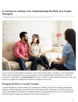 The Journey to Lasting Love: The Vital Role of Couple Therapists