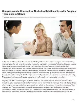 Healing Bonds: The Art of Compassionate Counseling in Ottawa