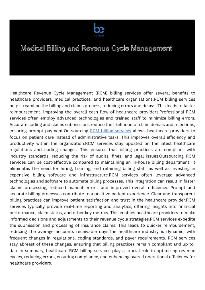 medical billing and revenue cycle management