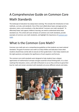 A Comprehensive Guide on Common Core Math Standards